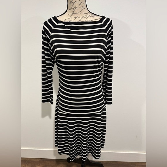 Lauren Ralph Lauren Women's Black White Striped Pleated Drop-Waist Dress Size 6 - Picture 12 of 12